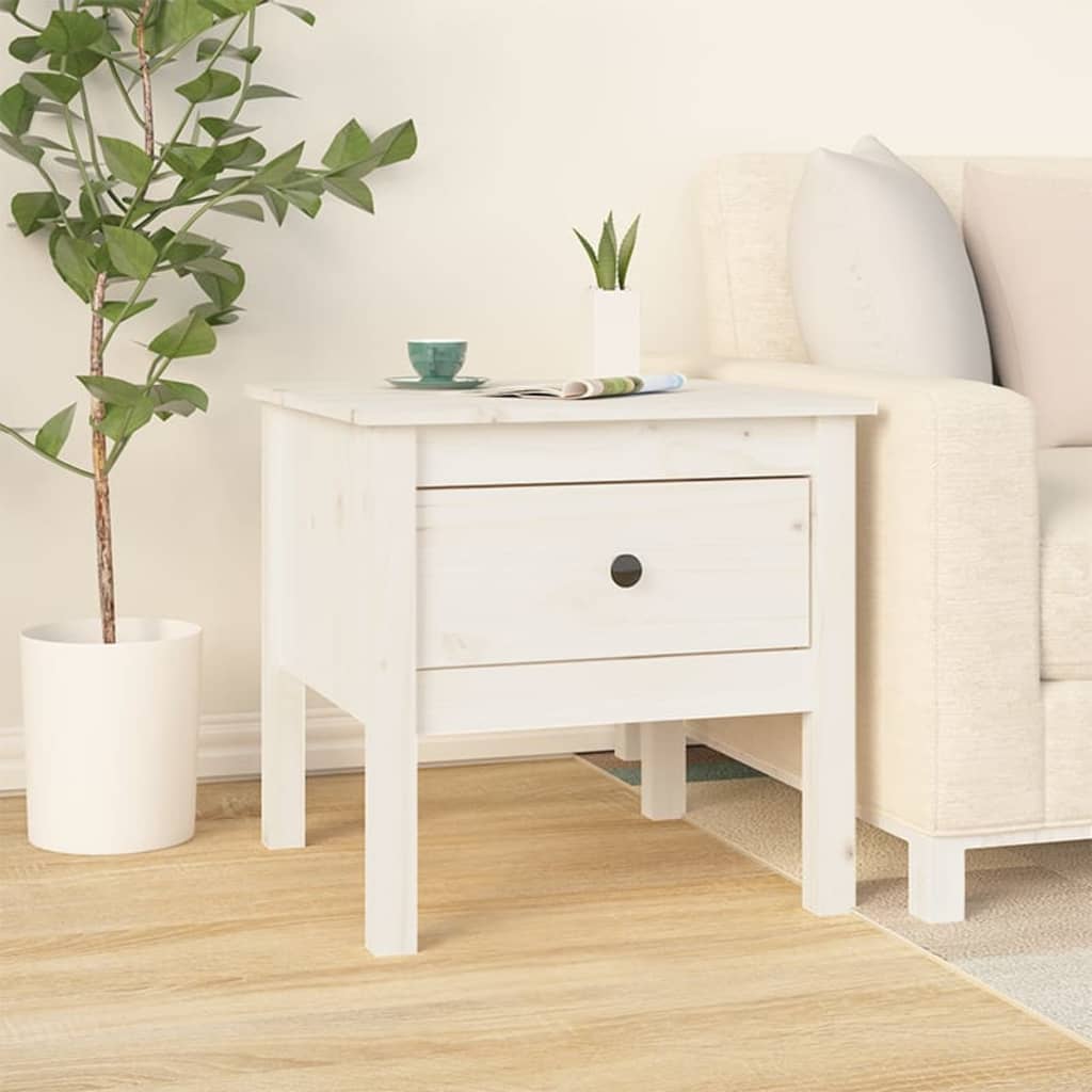 Side Table White 50x50x49 cm Solid Wood Pine