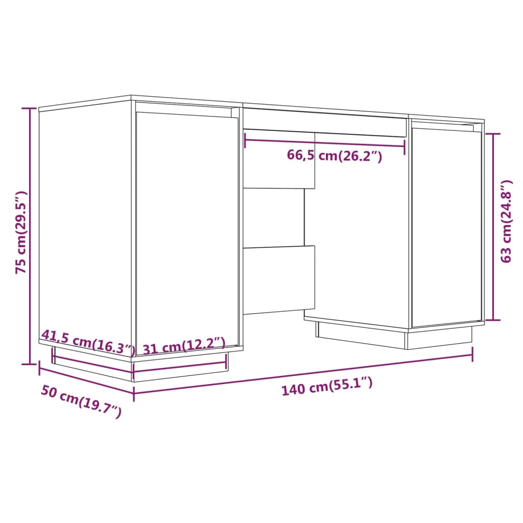 Desk 140x50x75 cm Solid Wood Pine