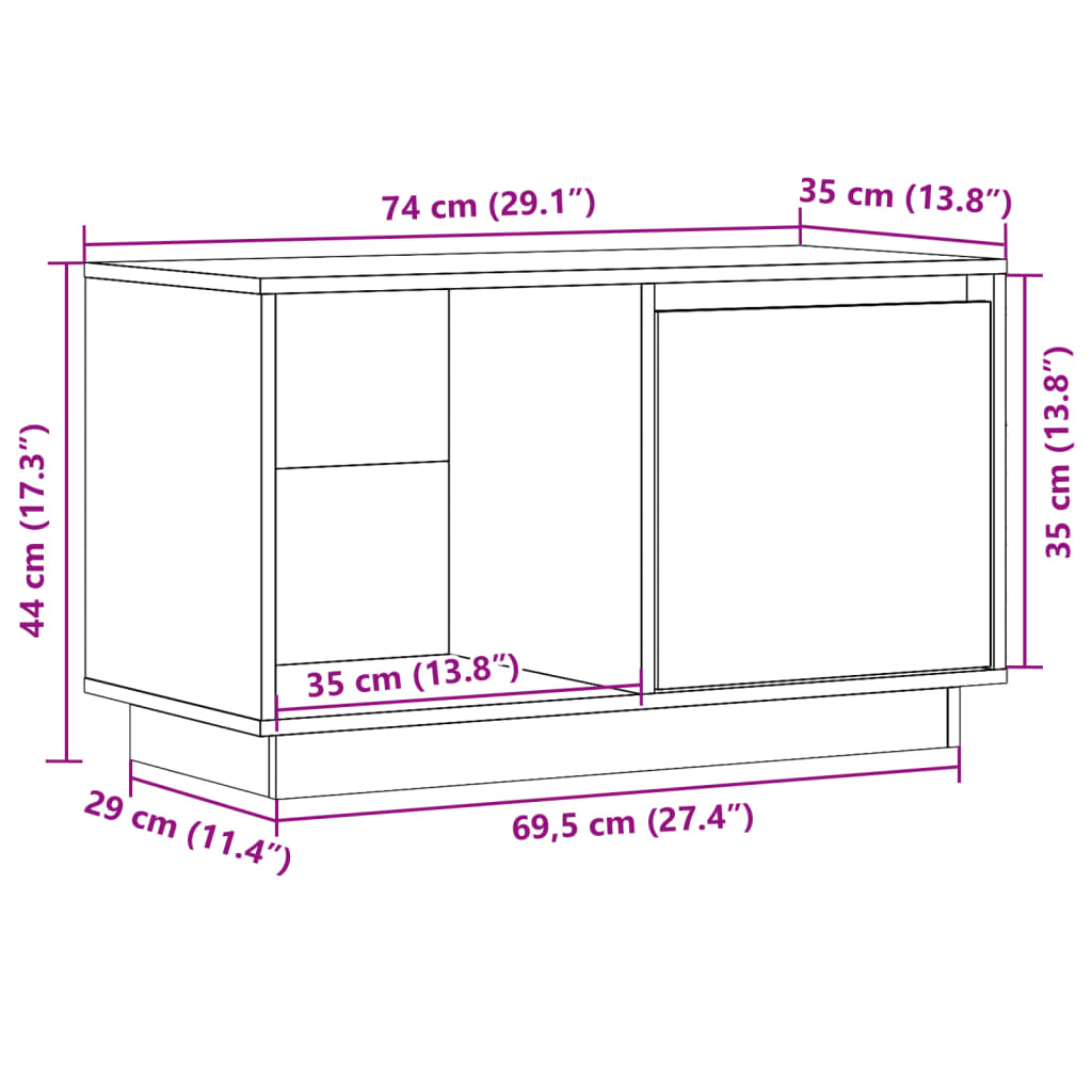 TV Cabinet Honey Brown 74x35x44 cm Solid Wood Pine