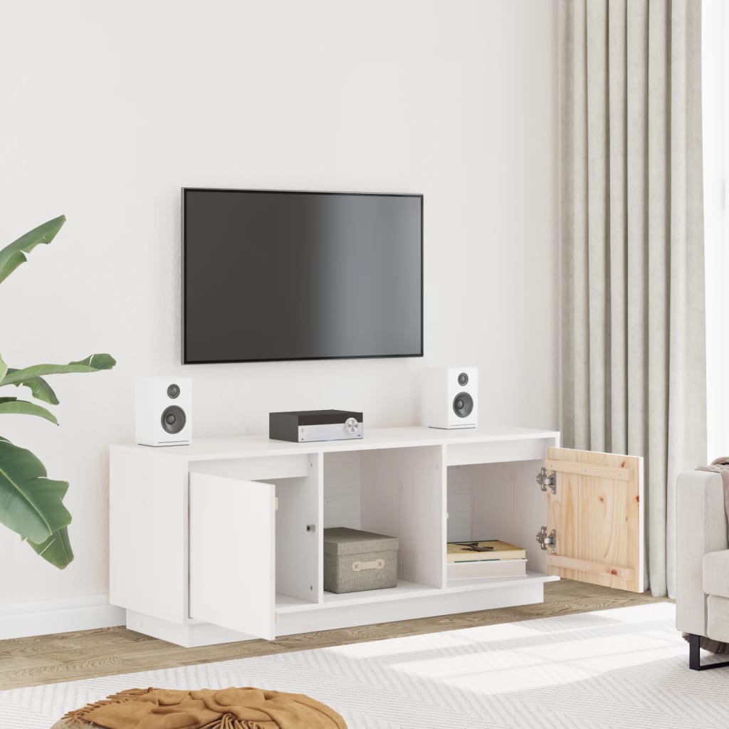 TV Cabinet White 110.5x35x44 cm Solid Wood Pine