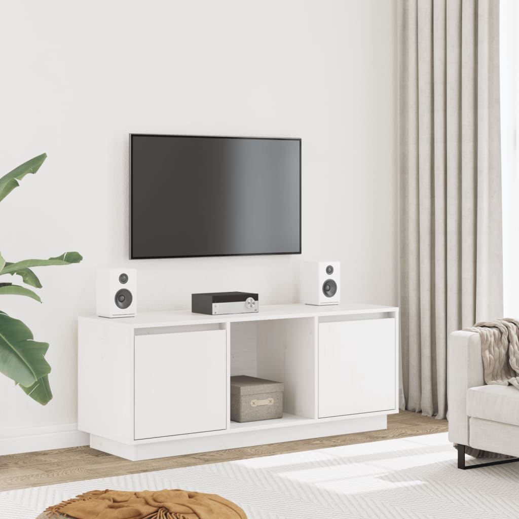 TV Cabinet White 110.5x35x44 cm Solid Wood Pine