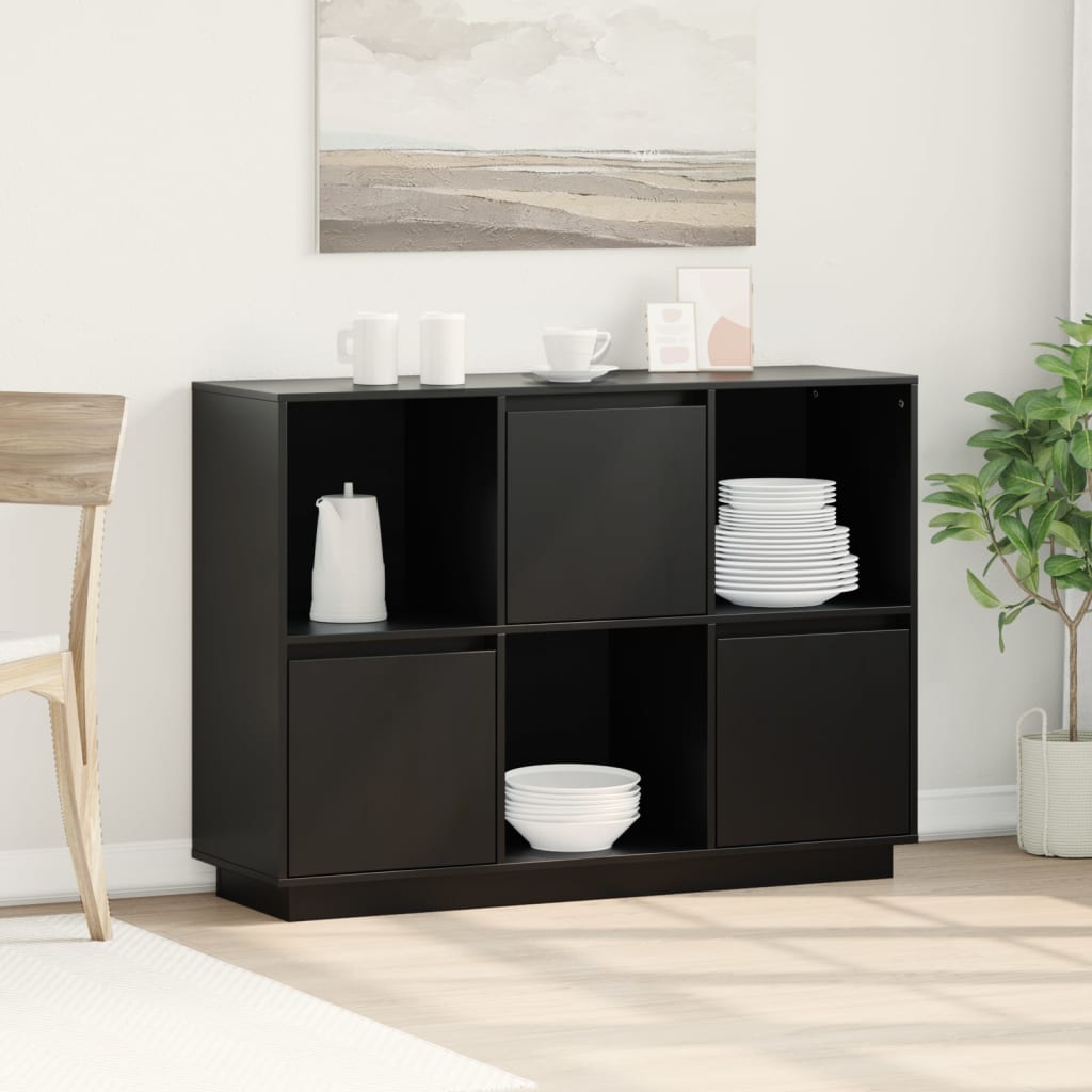 Sideboard Black 110.5x35x80 cm Solid Wood Pine