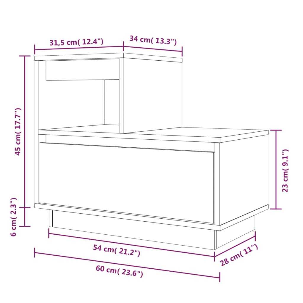 Bedside Cabinet 60x34x51 cm Solid Wood Pine