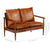 2 Piece Sofa Set Brown Real Leather and Solid Wood Acacia