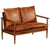 2 Piece Sofa Set Brown Real Leather and Solid Wood Acacia