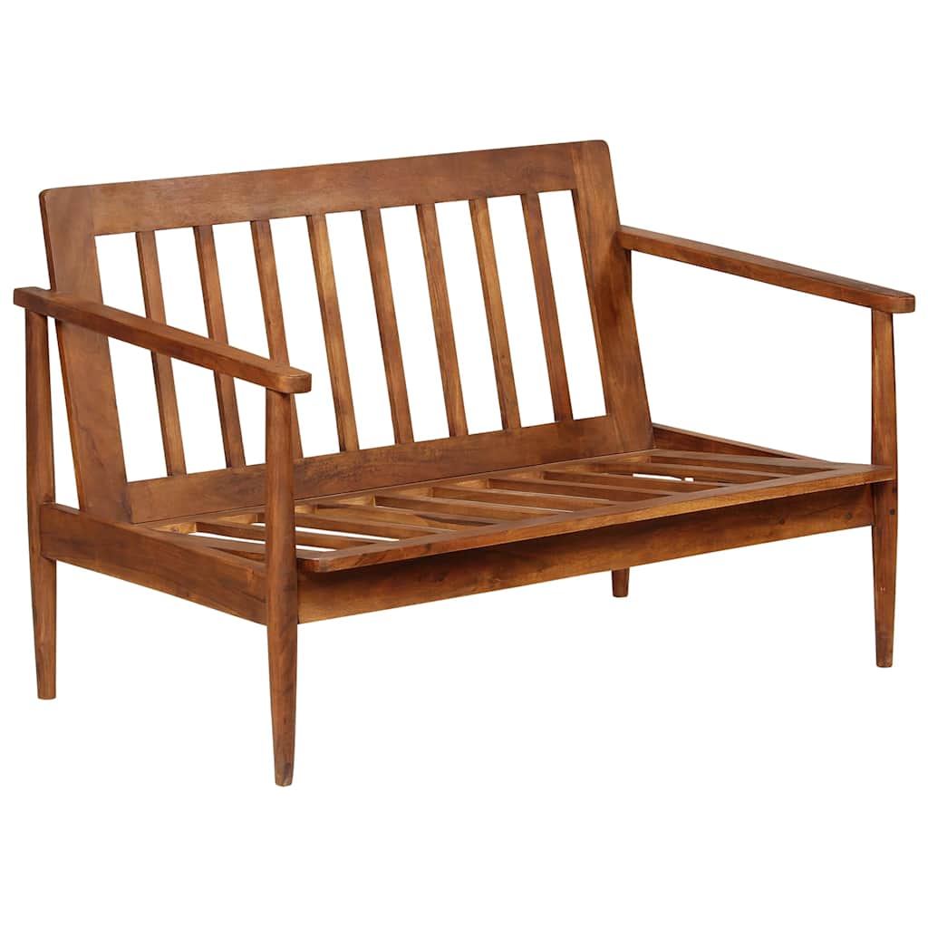 2 Piece Sofa Set Brown Real Leather and Solid Wood Acacia