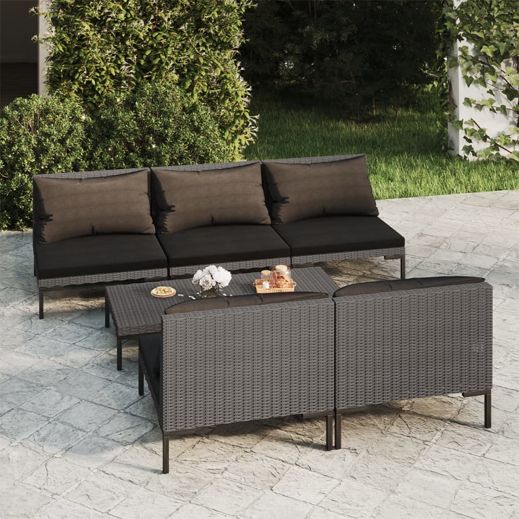 6 Piece Garden Lounge Set with Cushions Poly Rattan Dark Grey