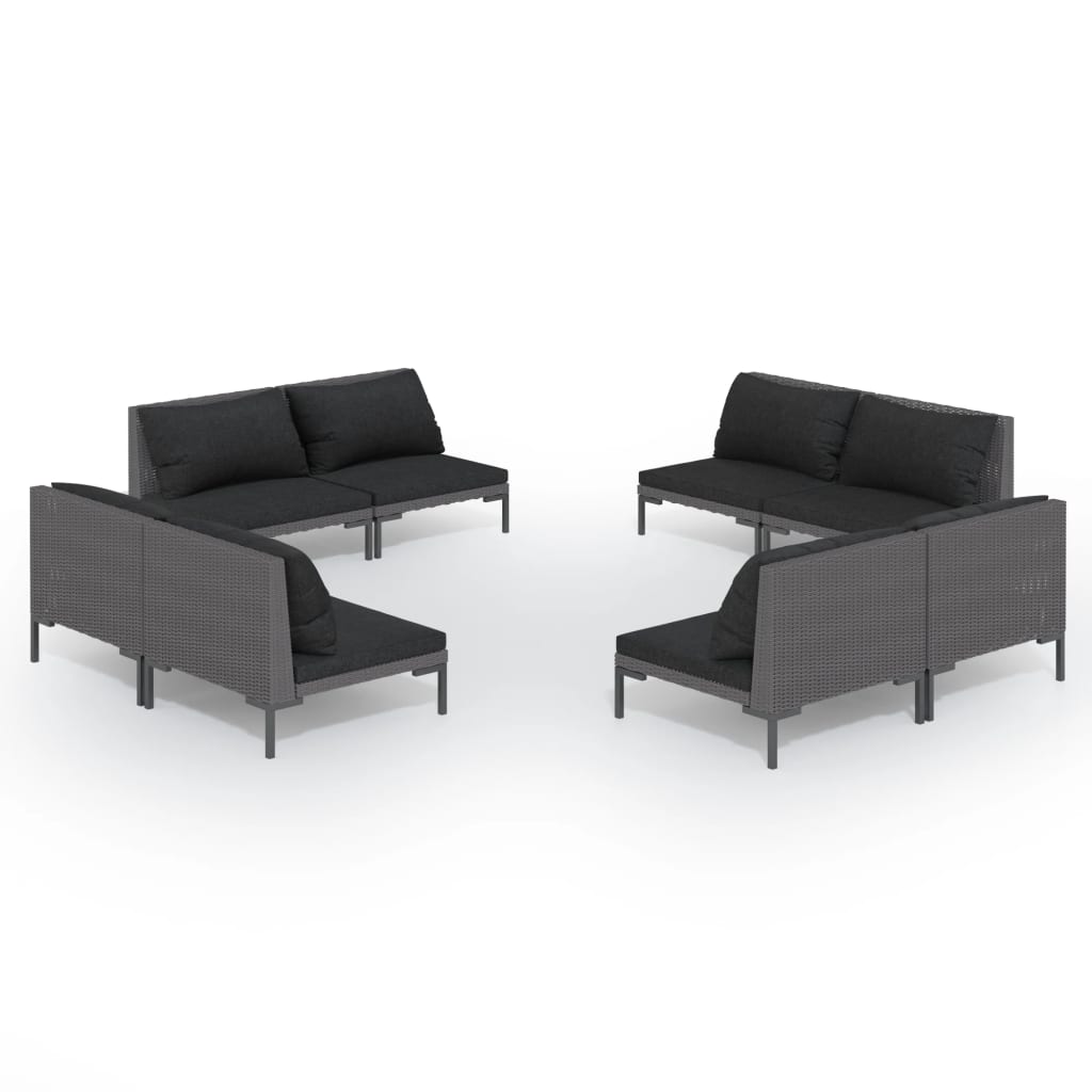 8 Piece Garden Lounge Set with Cushions Poly Rattan Dark Grey