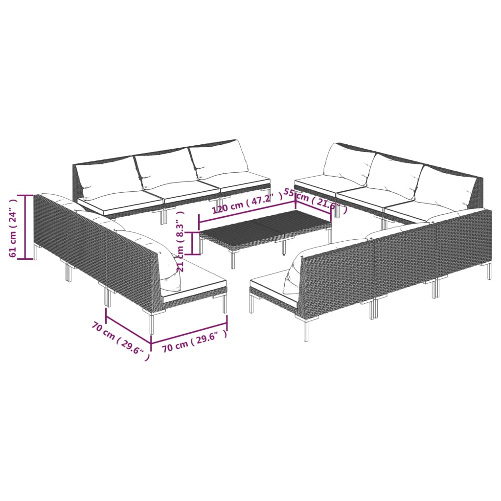 13 Piece Garden Lounge Set with Cushions Poly Rattan Dark Grey