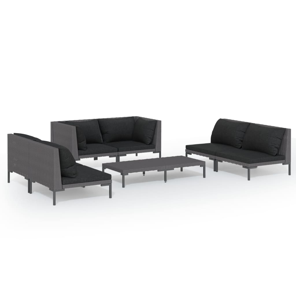 7 Piece Garden Lounge Set with Cushions Poly Rattan Dark Grey