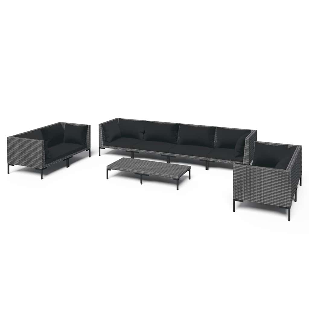 9 Piece Garden Lounge Set with Cushions Poly Rattan Dark Grey