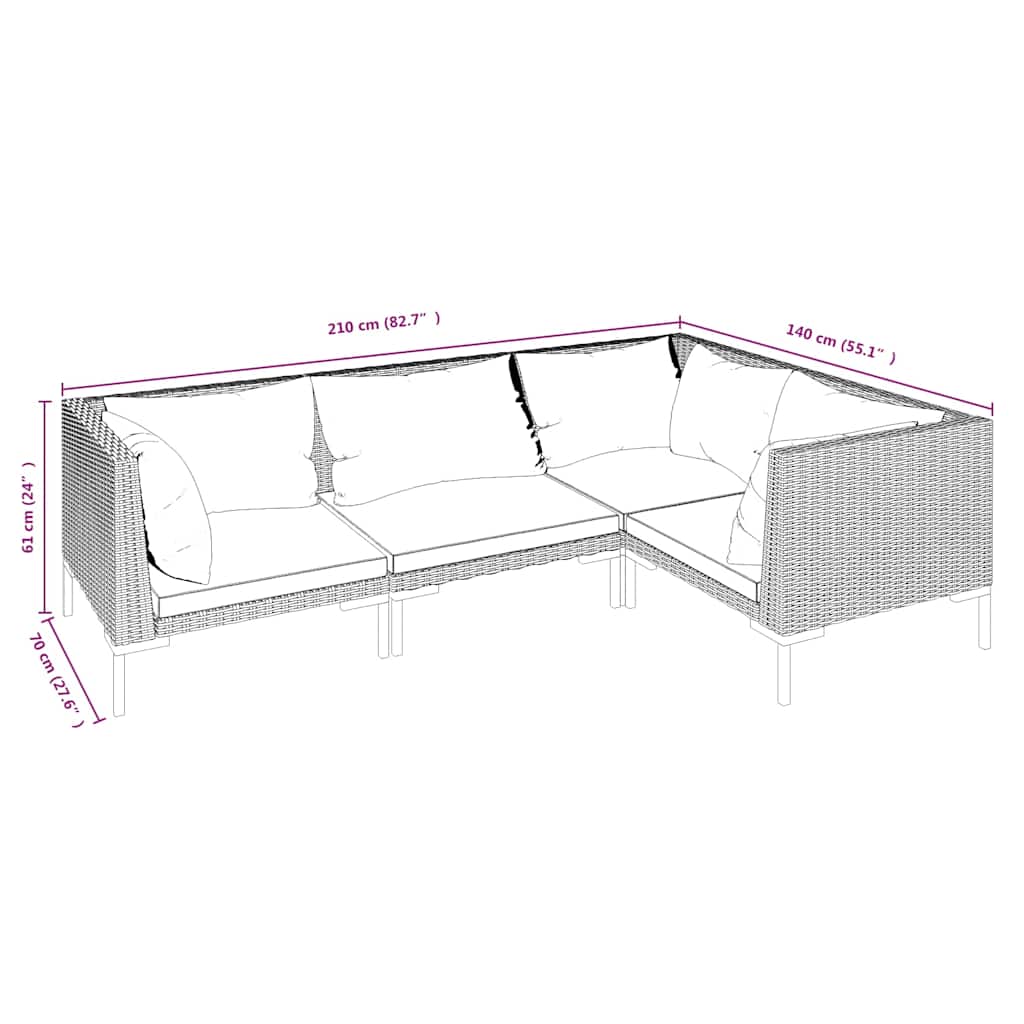 4 Piece Garden Lounge Set with Cushions Poly Rattan Dark Grey