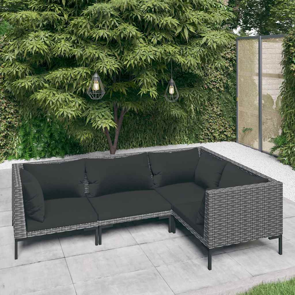 4 Piece Garden Lounge Set with Cushions Poly Rattan Dark Grey