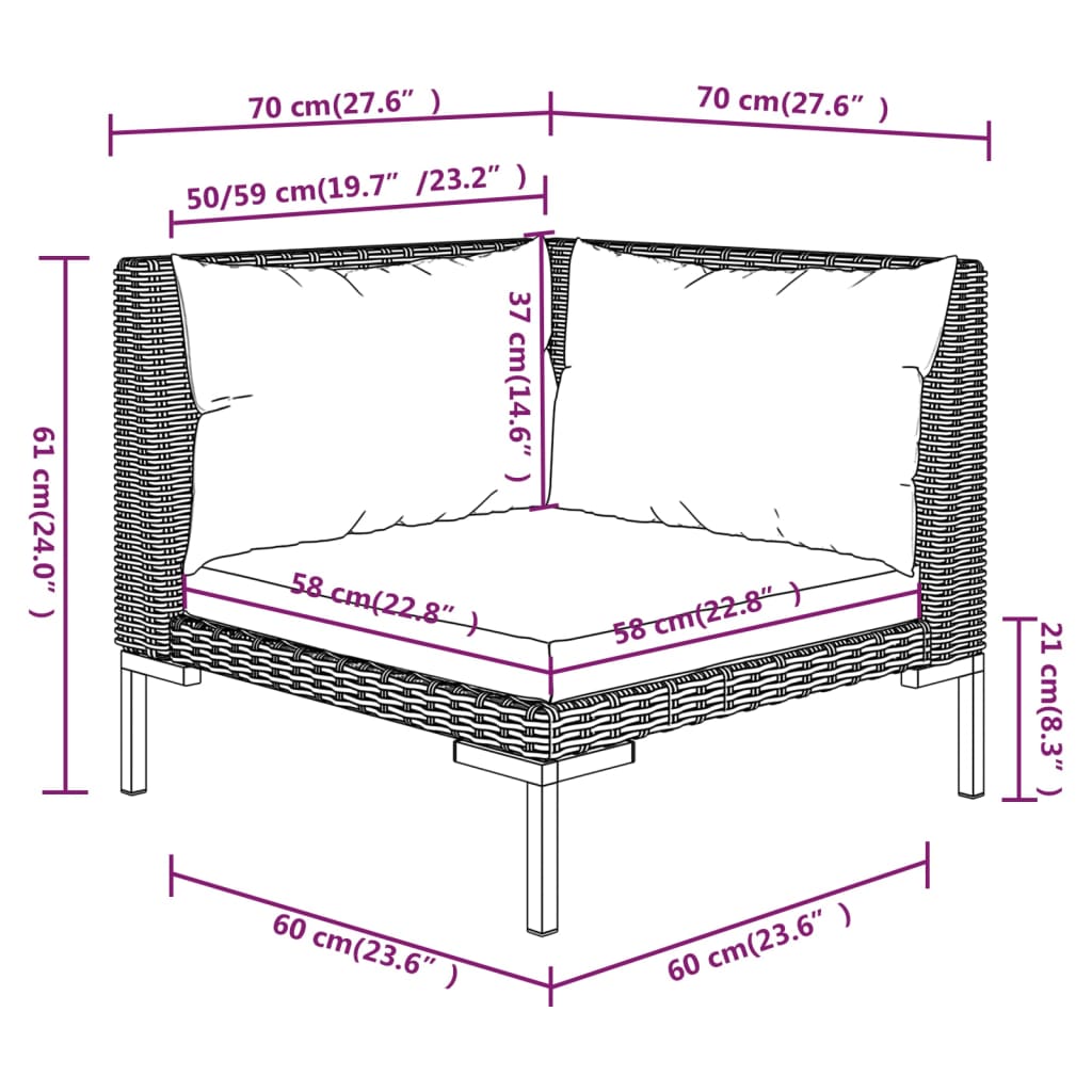 6 Piece Garden Lounge Set with Cushions Poly Rattan Dark Grey