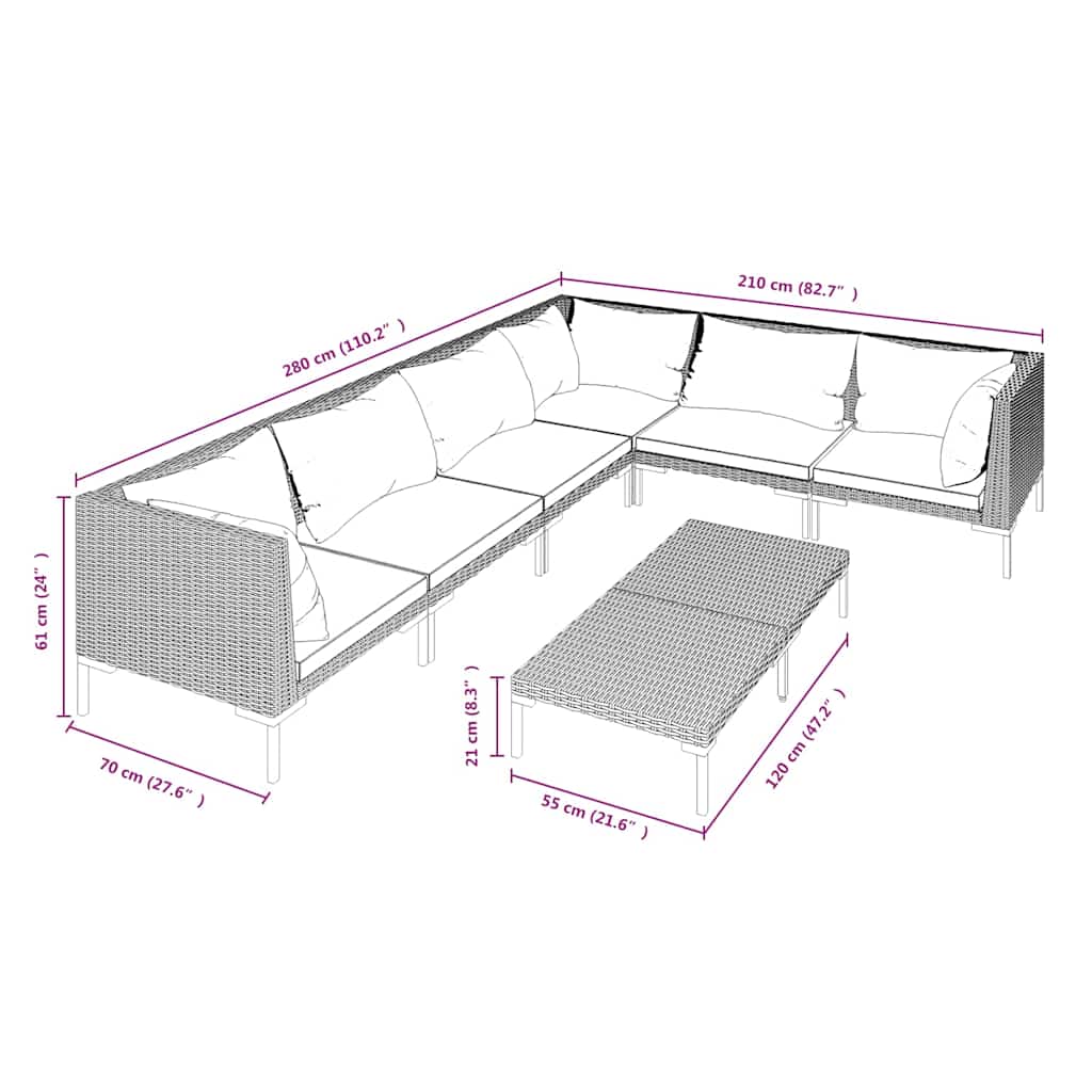 7 Piece Garden Lounge Set with Cushions Poly Rattan Dark Grey