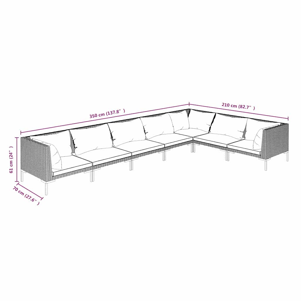 7 Piece Garden Lounge Set with Cushions Poly Rattan Dark Grey