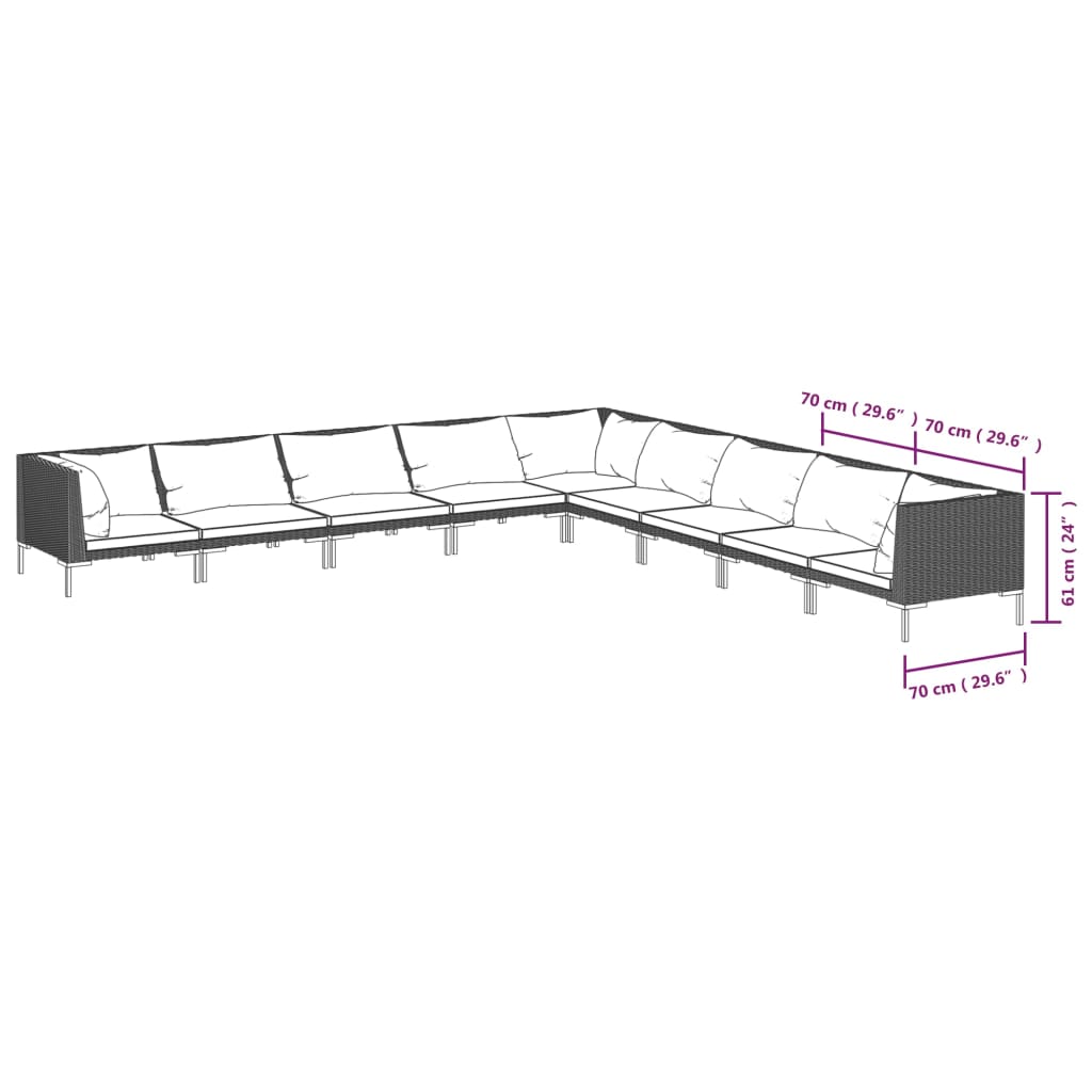 9 Piece Garden Lounge Set with Cushions Poly Rattan Dark Grey