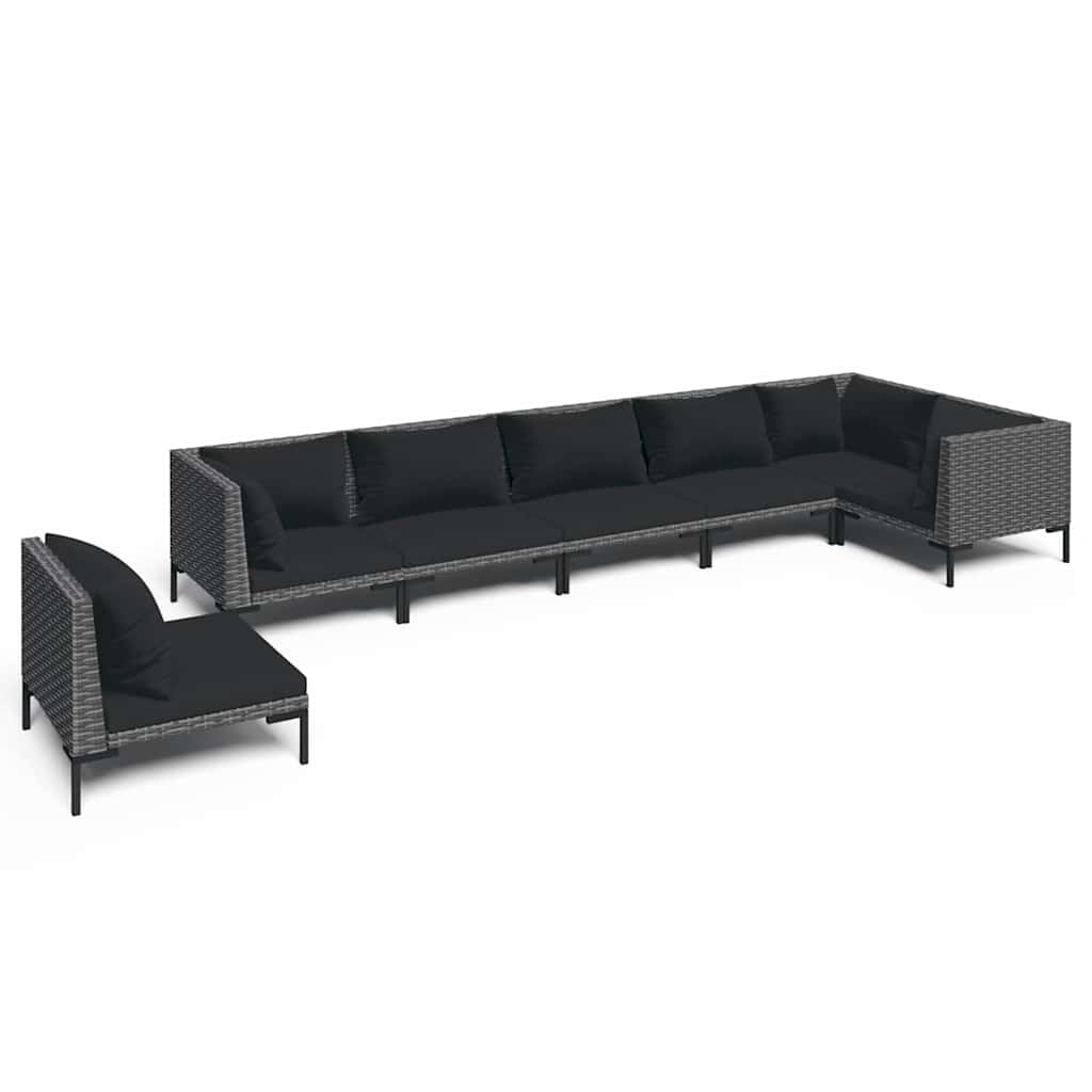 7 Piece Garden Lounge Set with Cushions Poly Rattan Dark Grey