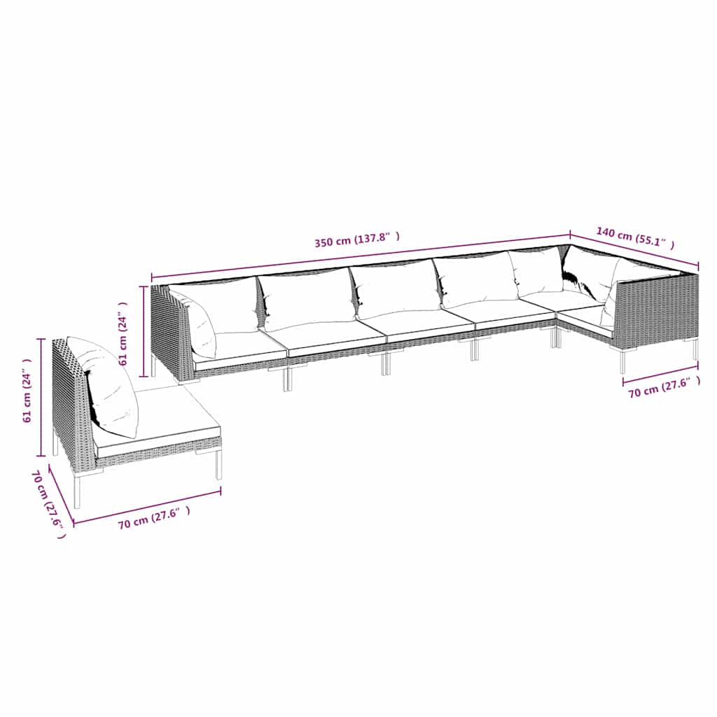 7 Piece Garden Lounge Set with Cushions Poly Rattan Dark Grey