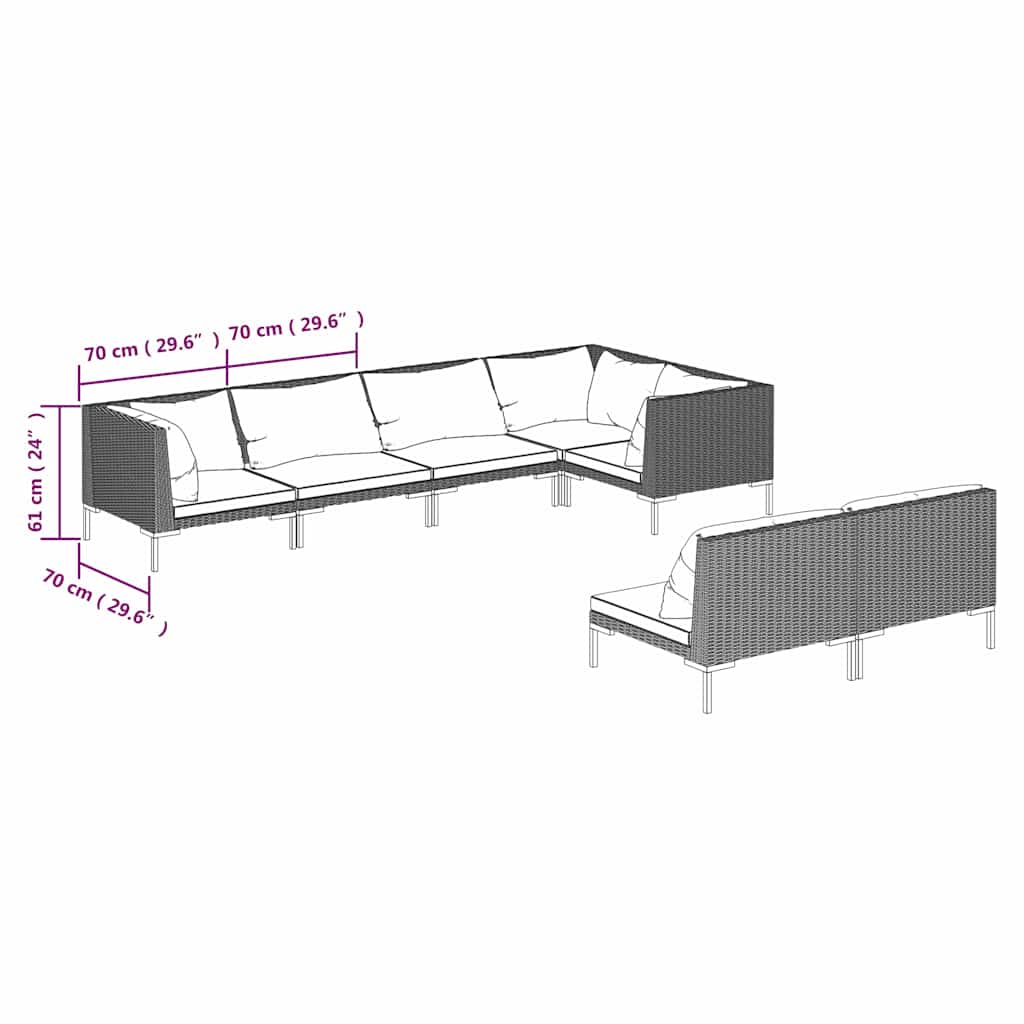 7 Piece Garden Lounge Set with Cushions Poly Rattan Dark Grey