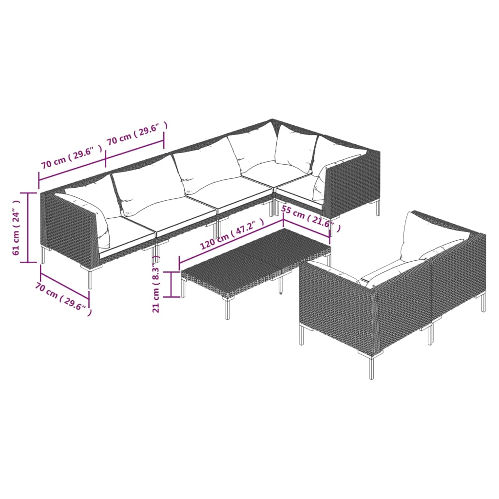 8 Piece Garden Lounge Set with Cushions Poly Rattan Dark Grey