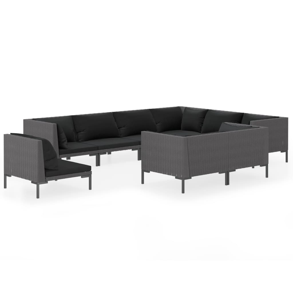 9 Piece Garden Lounge Set with Cushions Poly Rattan Dark Grey