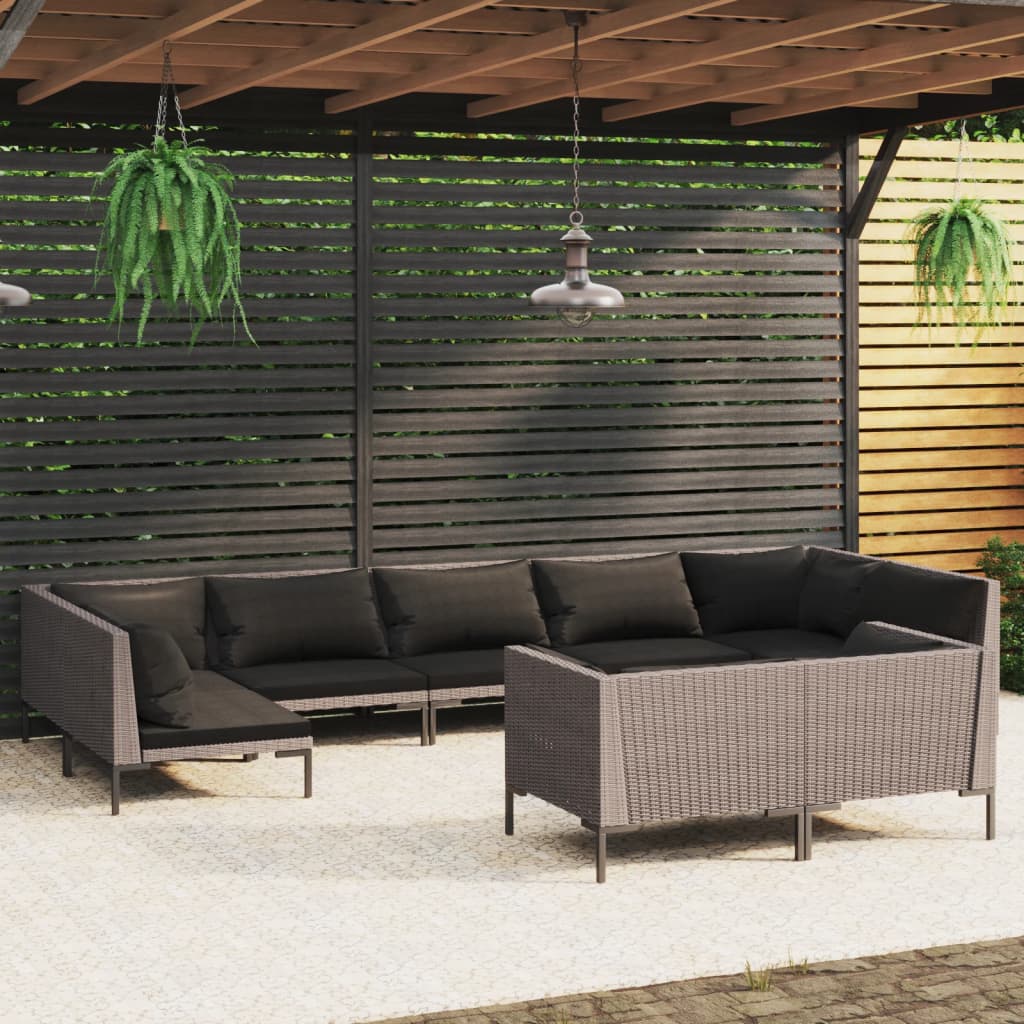 9 Piece Garden Lounge Set with Cushions Poly Rattan Dark Grey