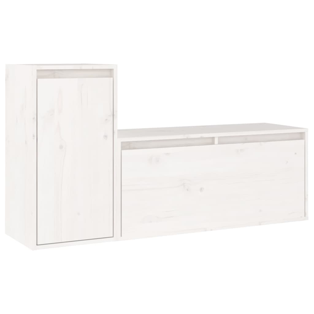 TV Cabinets 2 pcs White Solid Wood Pine