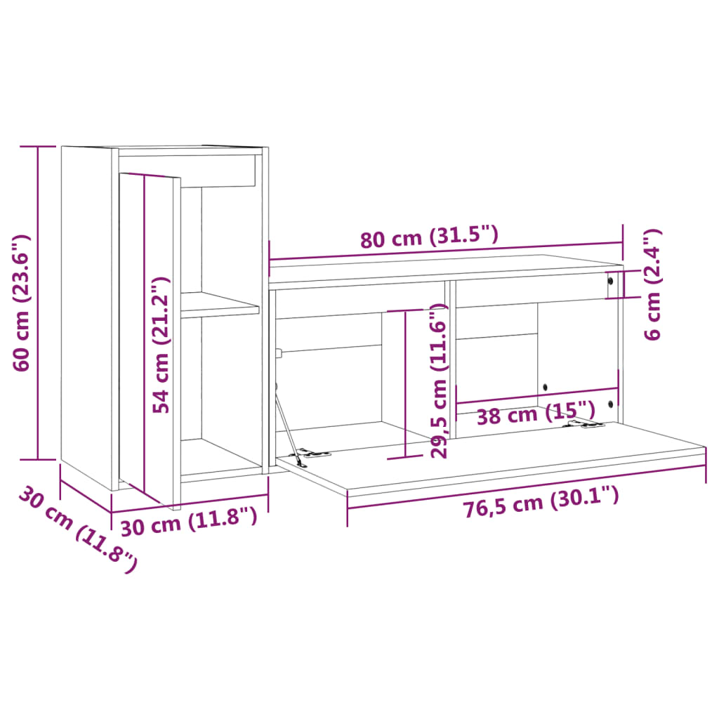 TV Cabinets 2 pcs White Solid Wood Pine