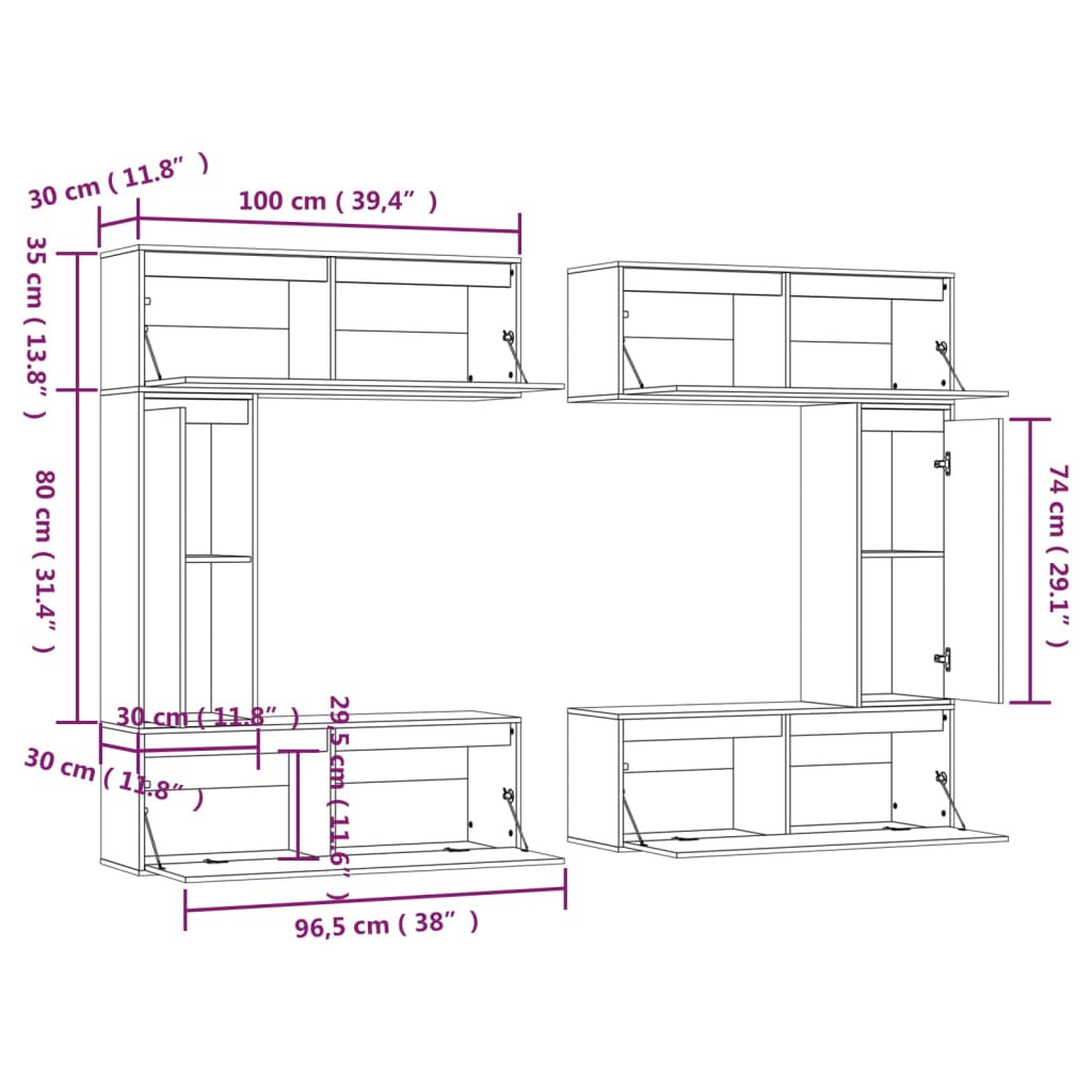 TV Cabinets 6 pcs Solid Wood Pine