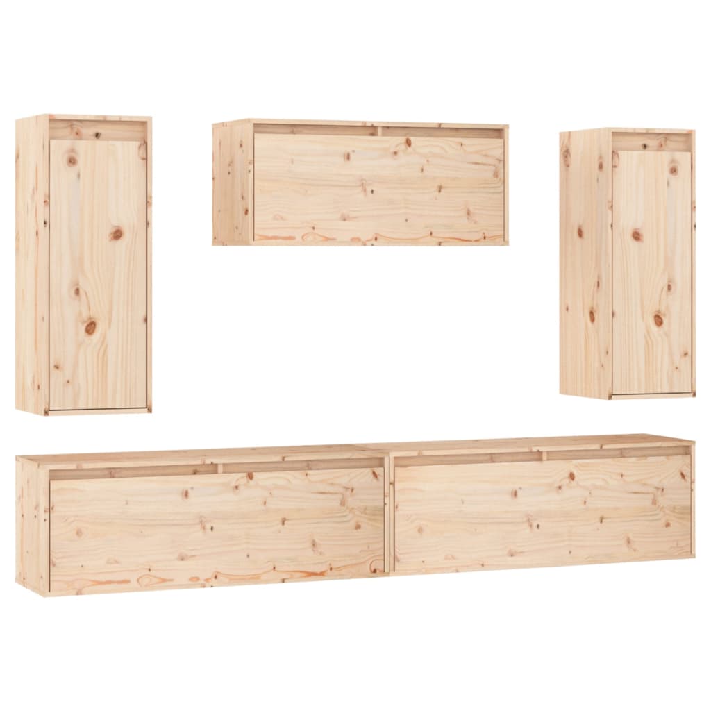 TV Cabinets 5 pcs Solid Wood Pine