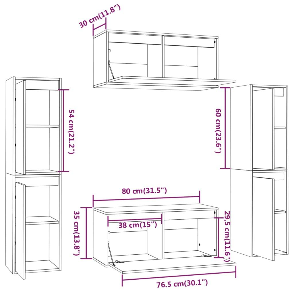 TV Cabinets 6 pcs White Solid Wood Pine