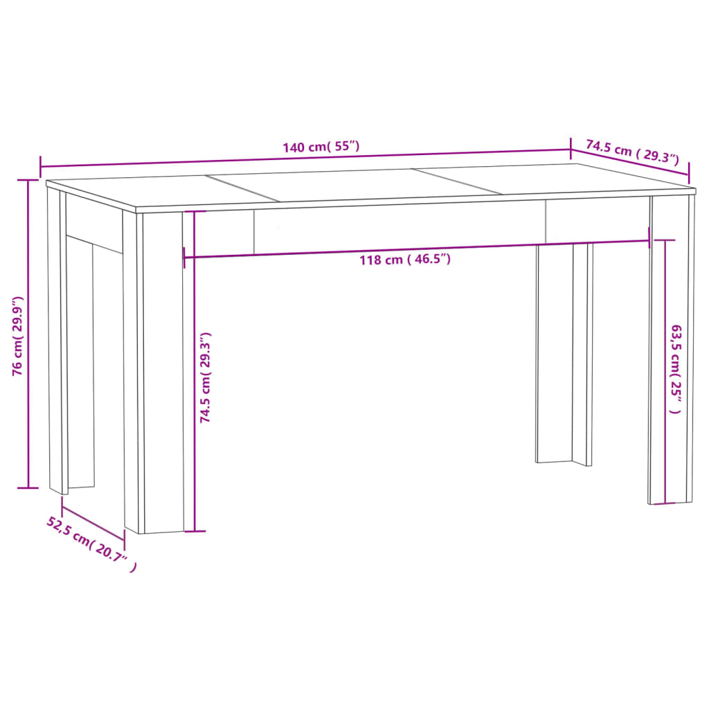 Dining Table Grey Sonoma 140x74.5x76 cm Engineered Wood