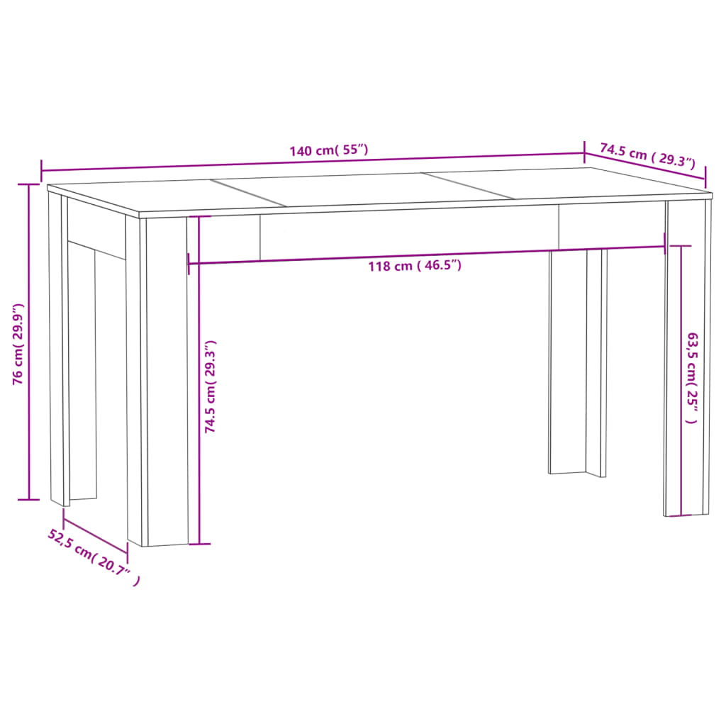 Dining Table Brown Oak 140x74.5x76 cm Engineered Wood