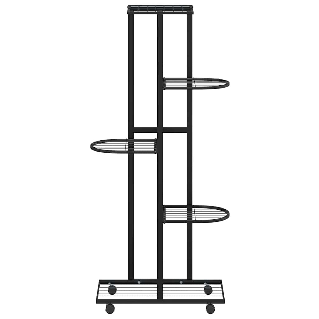 5-Floor Flower Stand with Wheels 44x23x100 cm Black Iron