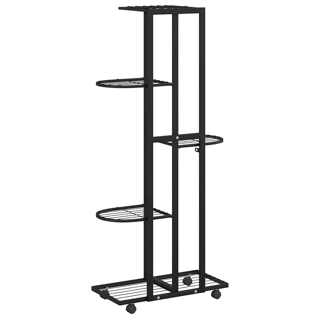 5-Floor Flower Stand with Wheels 44x23x100 cm Black Iron