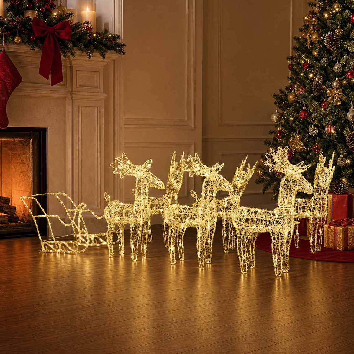 Reindeers &amp; Sleigh Christmas Decoration 320 LEDs Acrylic