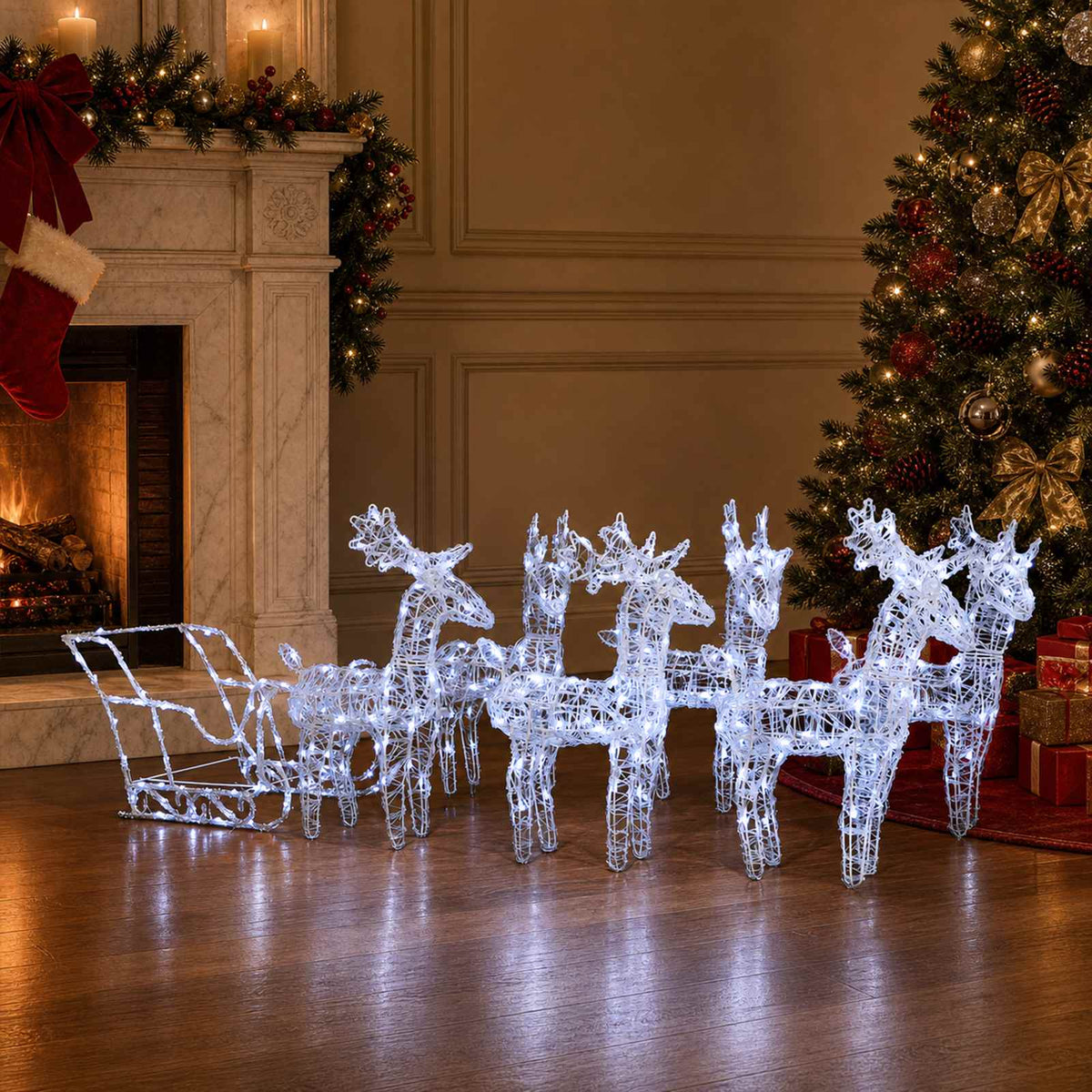 Reindeers &amp; Sleigh Christmas Decoration 320 LEDs Acrylic