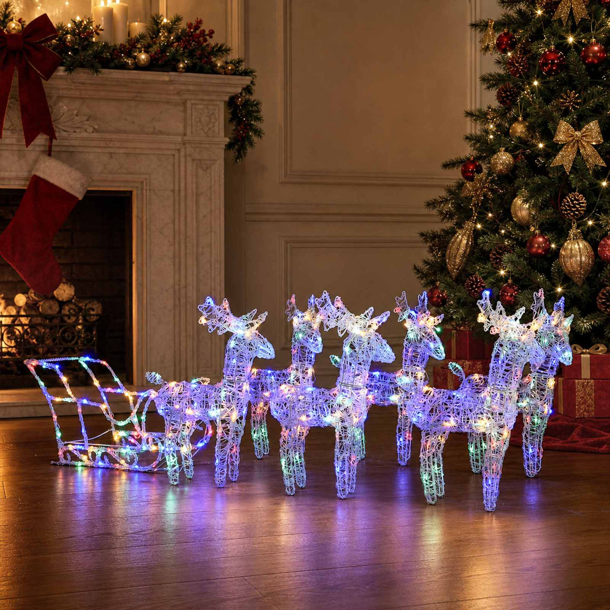 Reindeers &amp; Sleigh Christmas Decoration 320 LEDs Acrylic