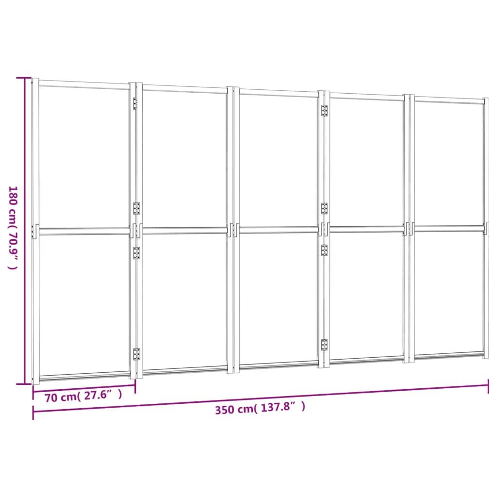 5-Panel Room Divider Black 350x180 cm