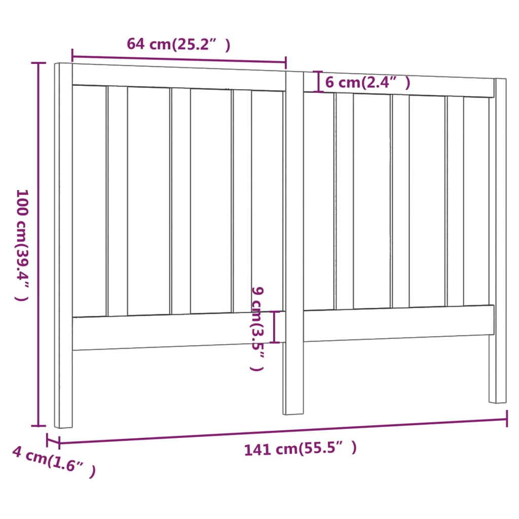 Bed Headboard Black 141 cm Solid Wood Pine