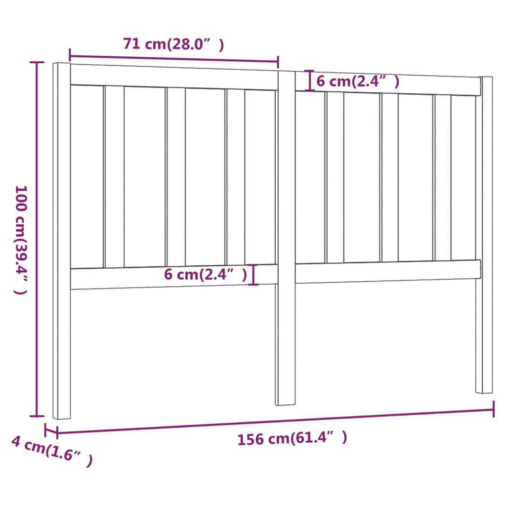 Bed Headboard 156 cm Solid Wood Pine