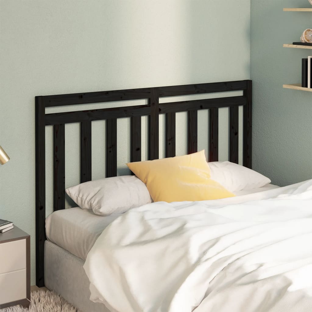 Bed Headboard Black 141 cm Solid Wood Pine