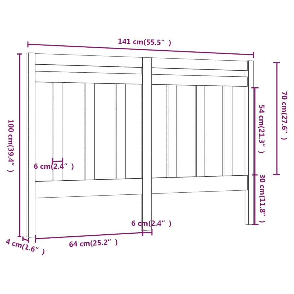 Bed Headboard Black 141 cm Solid Wood Pine