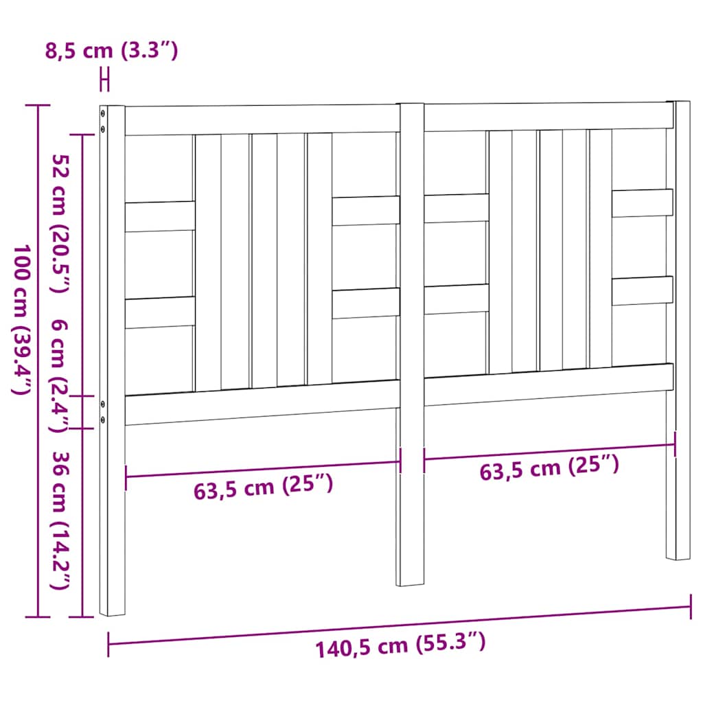 Bed Headboard Black 141 cm Solid Wood Pine