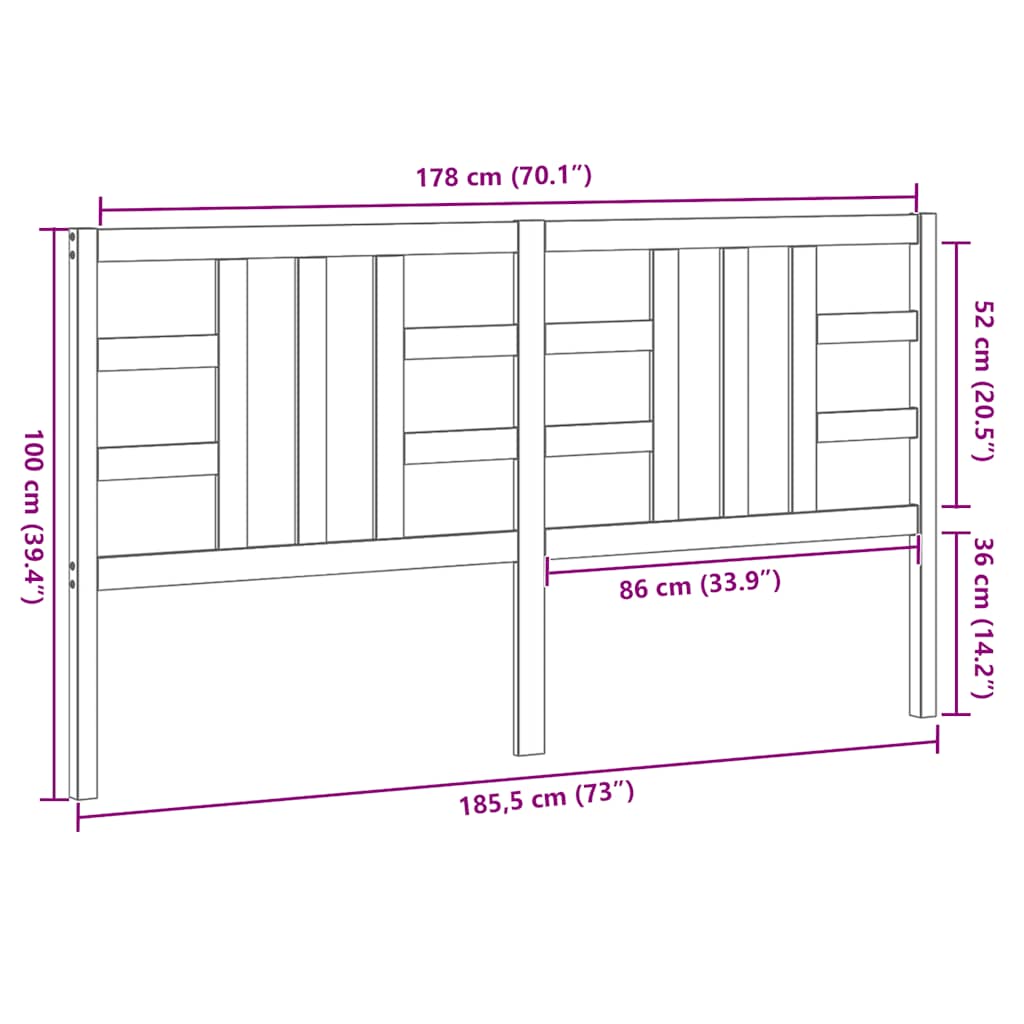 Bed Headboard Black 186 cm Solid Wood Pine