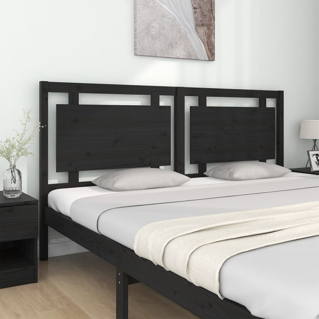 Bed Headboard Black 185.5 cm Solid Wood Pine