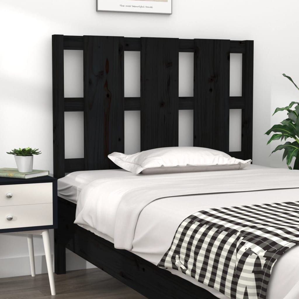 Bed Headboard Black 95.5 cm Solid Wood Pine