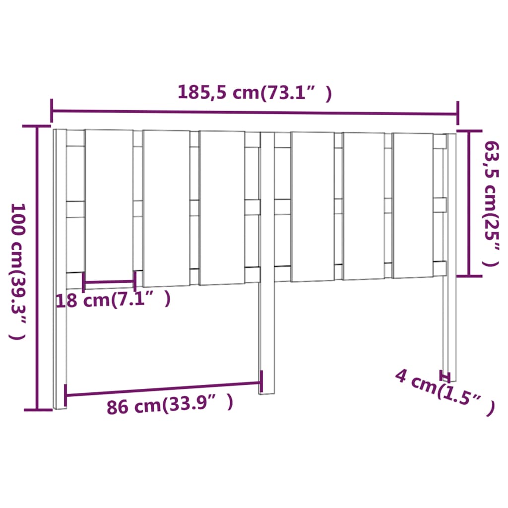 Bed Headboard White 185.5 cm Solid Wood Pine