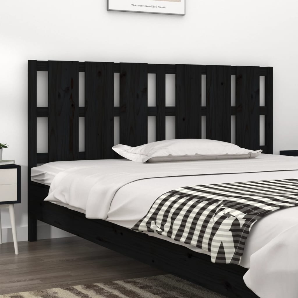 Bed Headboard Black 185.5 cm Solid Wood Pine